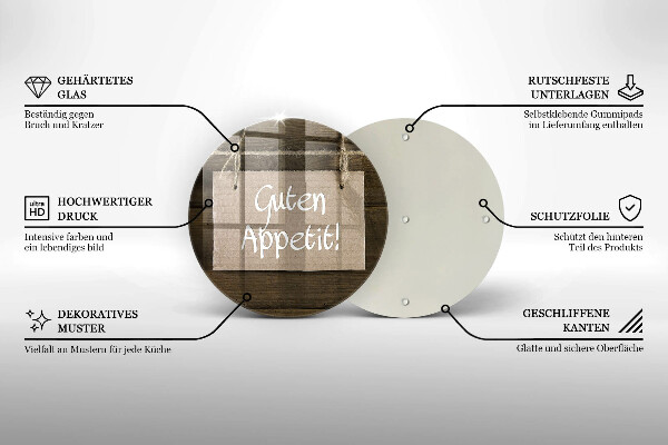 Glas Herdabdeckplatte Inschrift Guten Apetit auf Tafeln