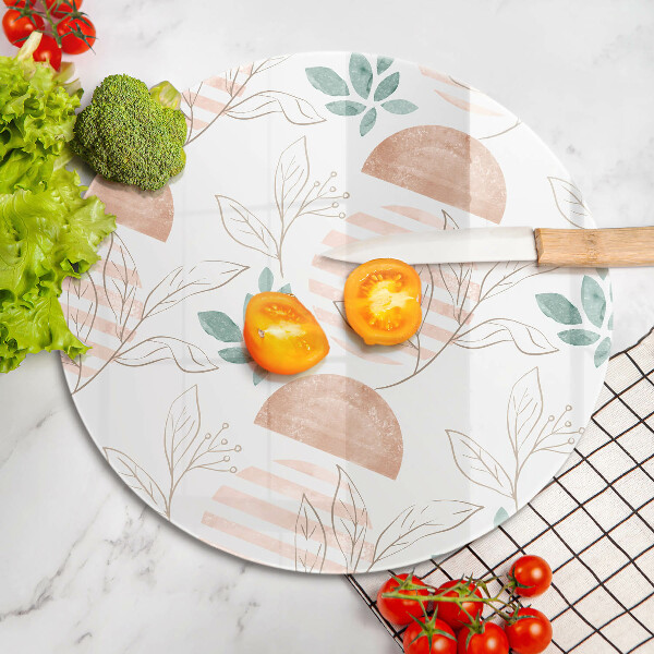 Glas Herdabdeckplatte Boho-Blättermuster