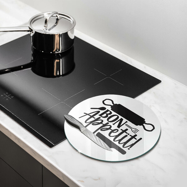 Glas Herdabdeckplatte Inschrift Bon Appetit