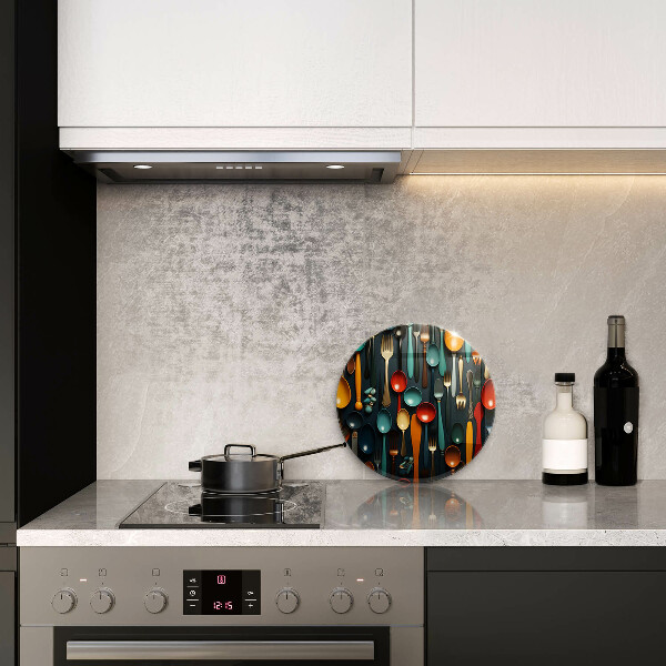 Glas Herdabdeckplatte Bunte Löffel und Gabeln