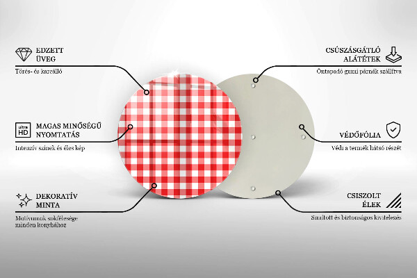 Glas Herdabdeckplatte Rot-weißes Karomuster