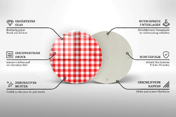 Glas Herdabdeckplatte Rot-weißes Karomuster