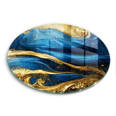Glas Herdabdeckplatte Blauer und goldener Marmor