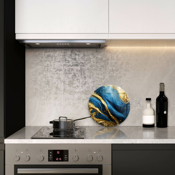 Glas Herdabdeckplatte Blauer und goldener Marmor