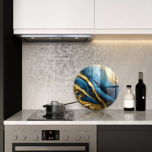 Glas Herdabdeckplatte Blauer und goldener Marmor