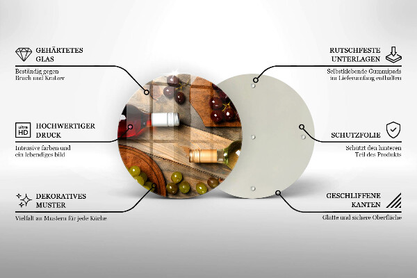 Glas Herdabdeckplatte Weinflaschen und Trauben