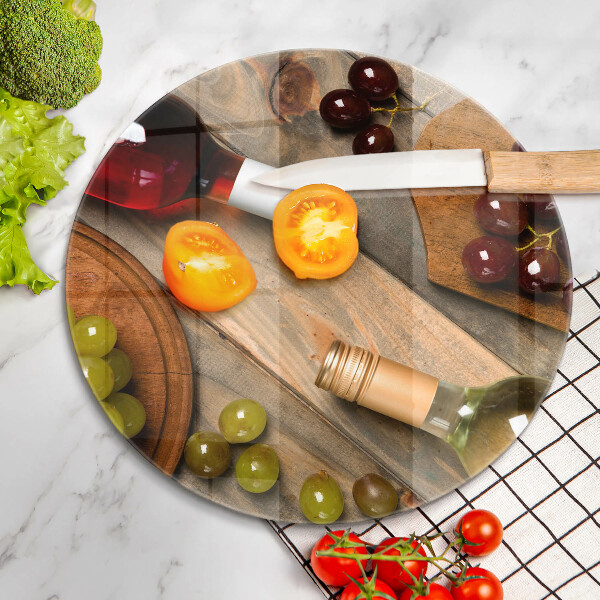 Glas Herdabdeckplatte Weinflaschen und Trauben