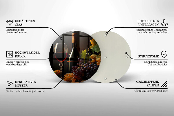 Glas Herdabdeckplatte Glas Wein und Trauben