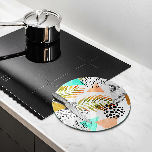 Glas Ceranfeldabdeckung Spritzschutz Boho-Blättermuster