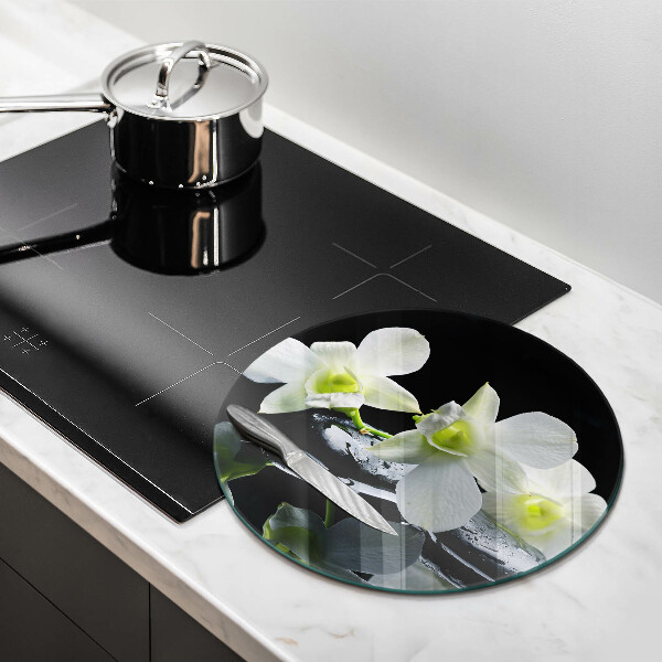 Glas Herdabdeckplatte Weiße Blumen in Zen-Wasser