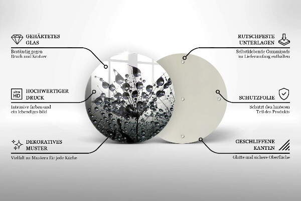 Glas Herdabdeckplatte Löwenzahn und Tau