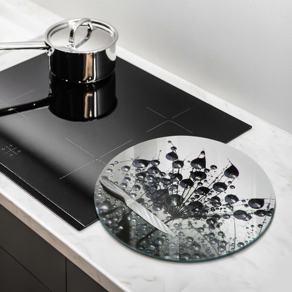 Glas Herdabdeckplatte Löwenzahn und Tau