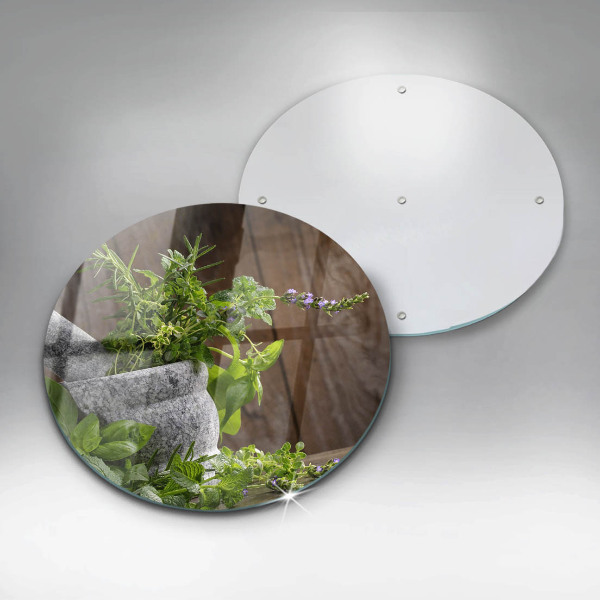 Glas Herdabdeckplatte Pflanzen Kräuter und Holz