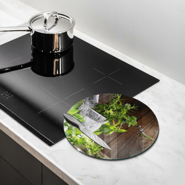 Glas Herdabdeckplatte Pflanzen Kräuter und Holz