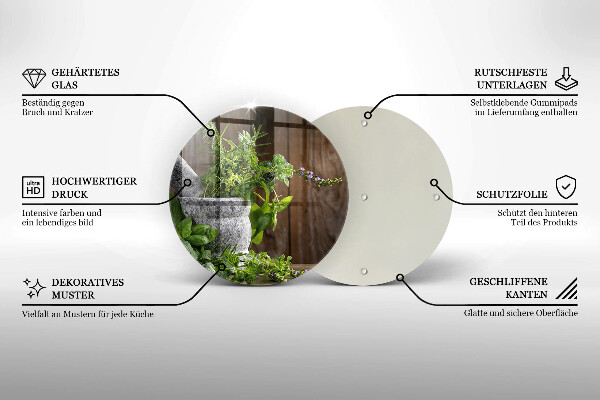 Glas Herdabdeckplatte Pflanzen Kräuter und Holz