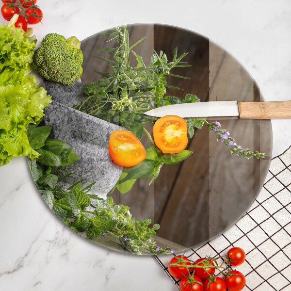 Glas Herdabdeckplatte Pflanzen Kräuter und Holz