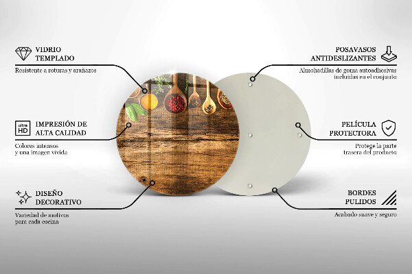 Glas Herdabdeckplatte Holzlöffel mit Gewürzen