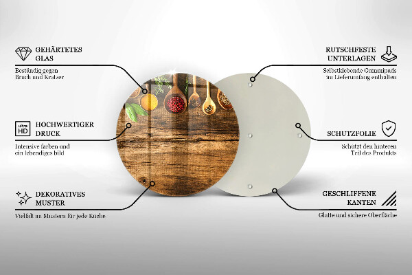 Glas Herdabdeckplatte Holzlöffel mit Gewürzen