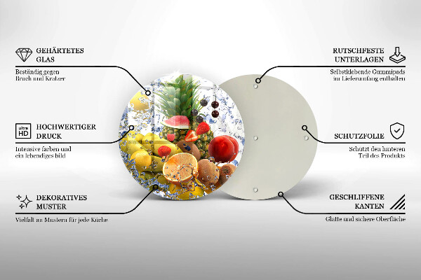Glas Herdabdeckplatte Saftige Früchte und Wasser
