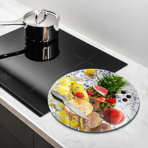 Glas Herdabdeckplatte Saftige Früchte und Wasser