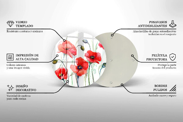 Glas Herdabdeckplatte Rote Mohnblumen