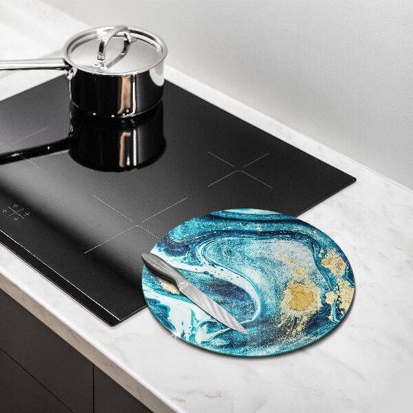 Glas Herdabdeckplatte Blaugoldene Abstraktion