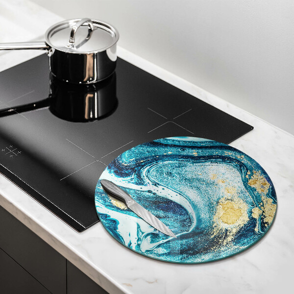 Glas Herdabdeckplatte Blaugoldene Abstraktion