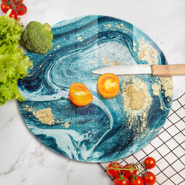 Glas Herdabdeckplatte Blaugoldene Abstraktion