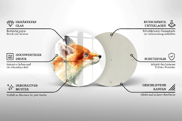 Glas Ceranfeldabdeckung Spritzschutz Bemalter Fuchs