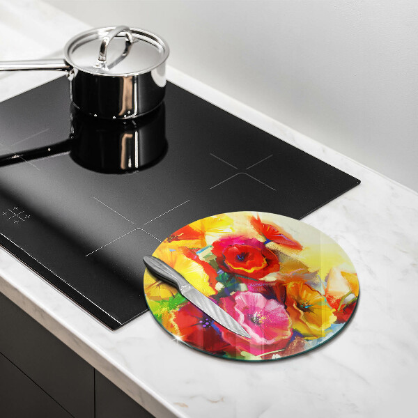 Glas Ceranfeldabdeckung Spritzschutz Bemalte bunte Blumen