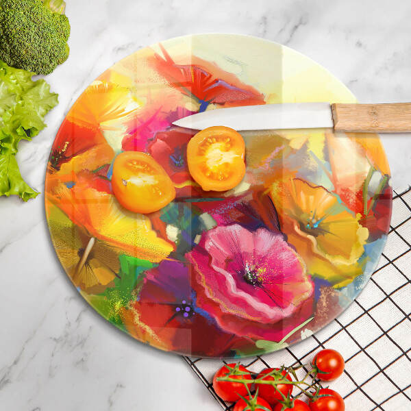 Glas Ceranfeldabdeckung Spritzschutz Bemalte bunte Blumen