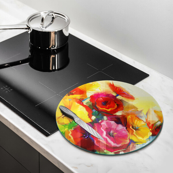 Glas Ceranfeldabdeckung Spritzschutz Bemalte bunte Blumen
