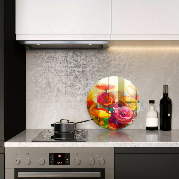 Glas Ceranfeldabdeckung Spritzschutz Bemalte bunte Blumen