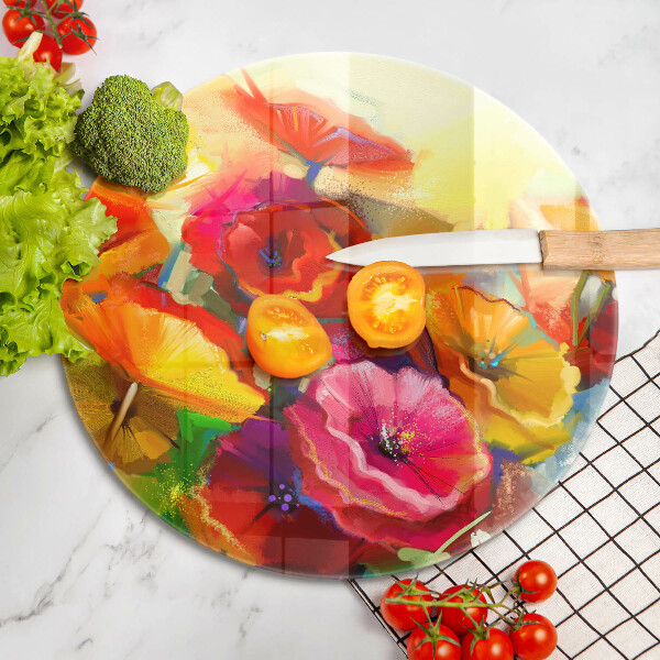 Glas Ceranfeldabdeckung Spritzschutz Bemalte bunte Blumen