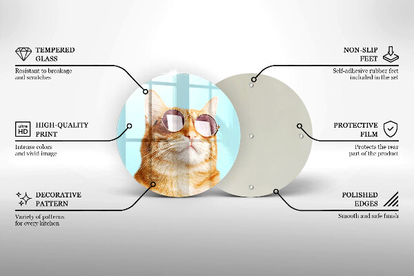 Glas Ceranfeldabdeckung Spritzschutz Rote Katze mit Brille