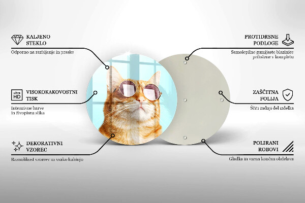 Glas Ceranfeldabdeckung Spritzschutz Rote Katze mit Brille
