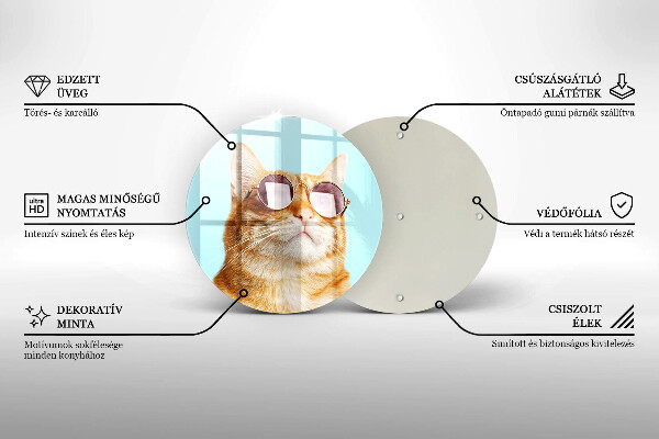Glas Ceranfeldabdeckung Spritzschutz Rote Katze mit Brille