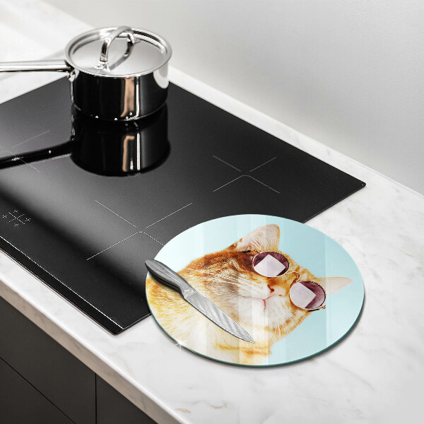 Glas Ceranfeldabdeckung Spritzschutz Rote Katze mit Brille