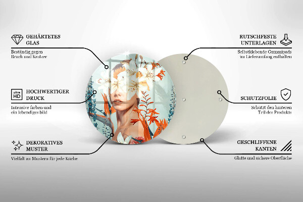 Glas Ceranfeldabdeckung Spritzschutz Frau in Blumen