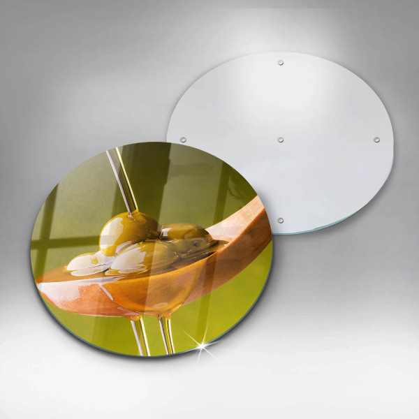 Glas Herdabdeckplatte Olivenöl und Oliven