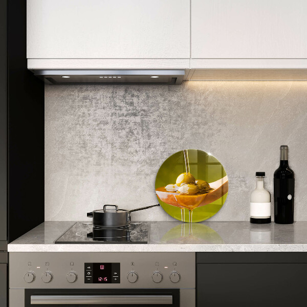 Glas Herdabdeckplatte Olivenöl und Oliven