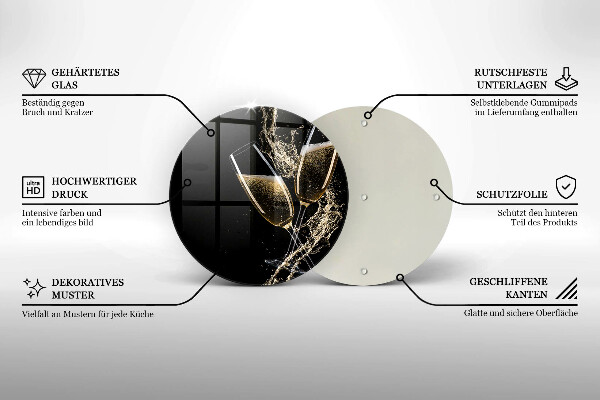 Glas Ceranfeldabdeckung Spritzschutz Gläser Champagner