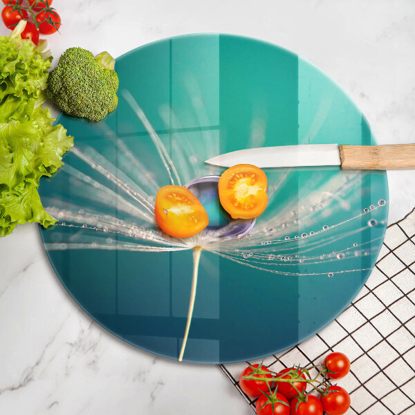 Glas Herdabdeckplatte Tau auf einem Löwenzahn