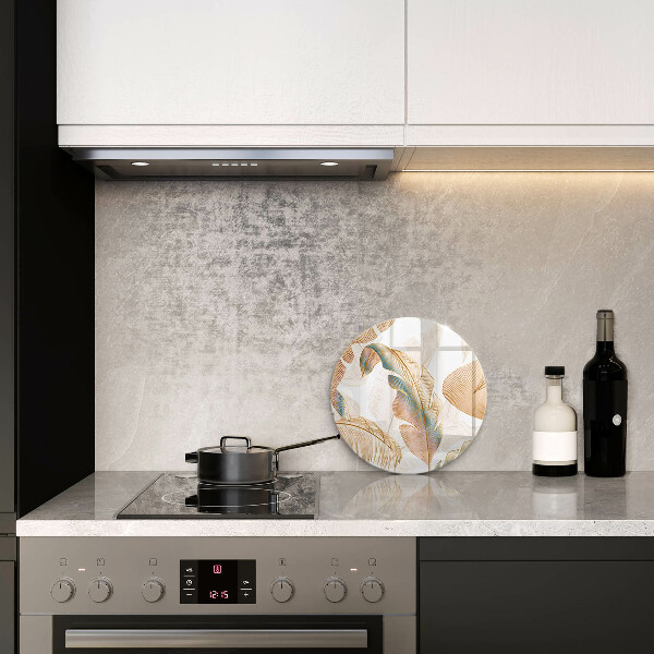 Glas Herdabdeckplatte Boho-Federn und Blätter