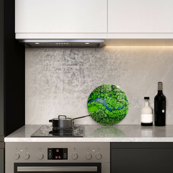 Glas Ceranfeldabdeckung Spritzschutz Wald und Fluss aus der Vogelperspektive