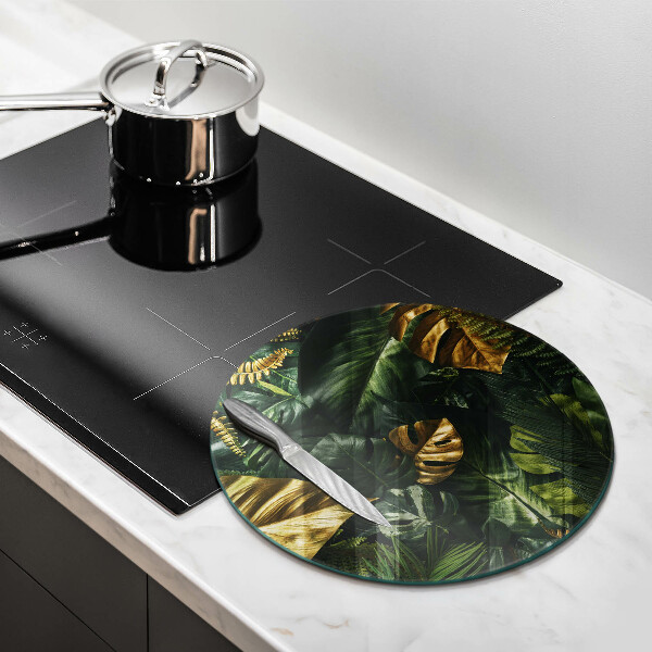 Glas Ceranfeldabdeckung Spritzschutz Goldene Monstera-Blätter