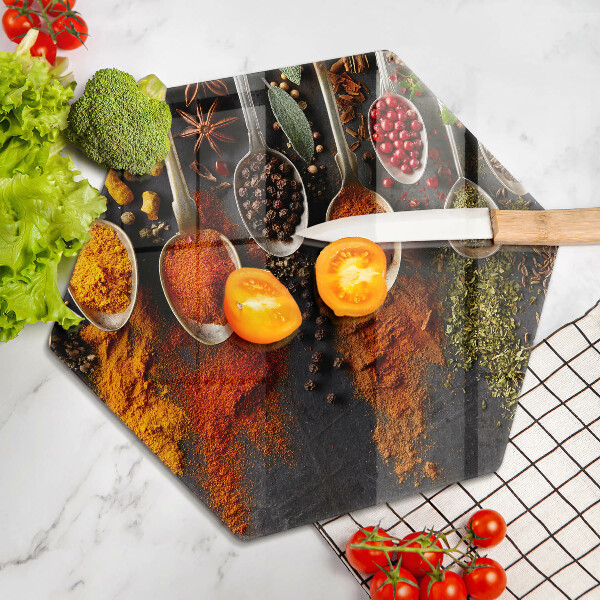 Glas Herdabdeckplatte Löffel mit Gewürzen