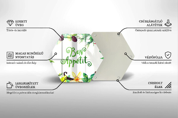 Glas Herdabdeckplatte Inschrift Bon appetit