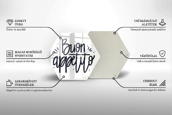 Glas Herdabdeckplatte Buon Appetito-Inschrift