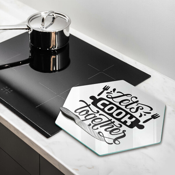 Glas Herdabdeckplatte Let's cook together